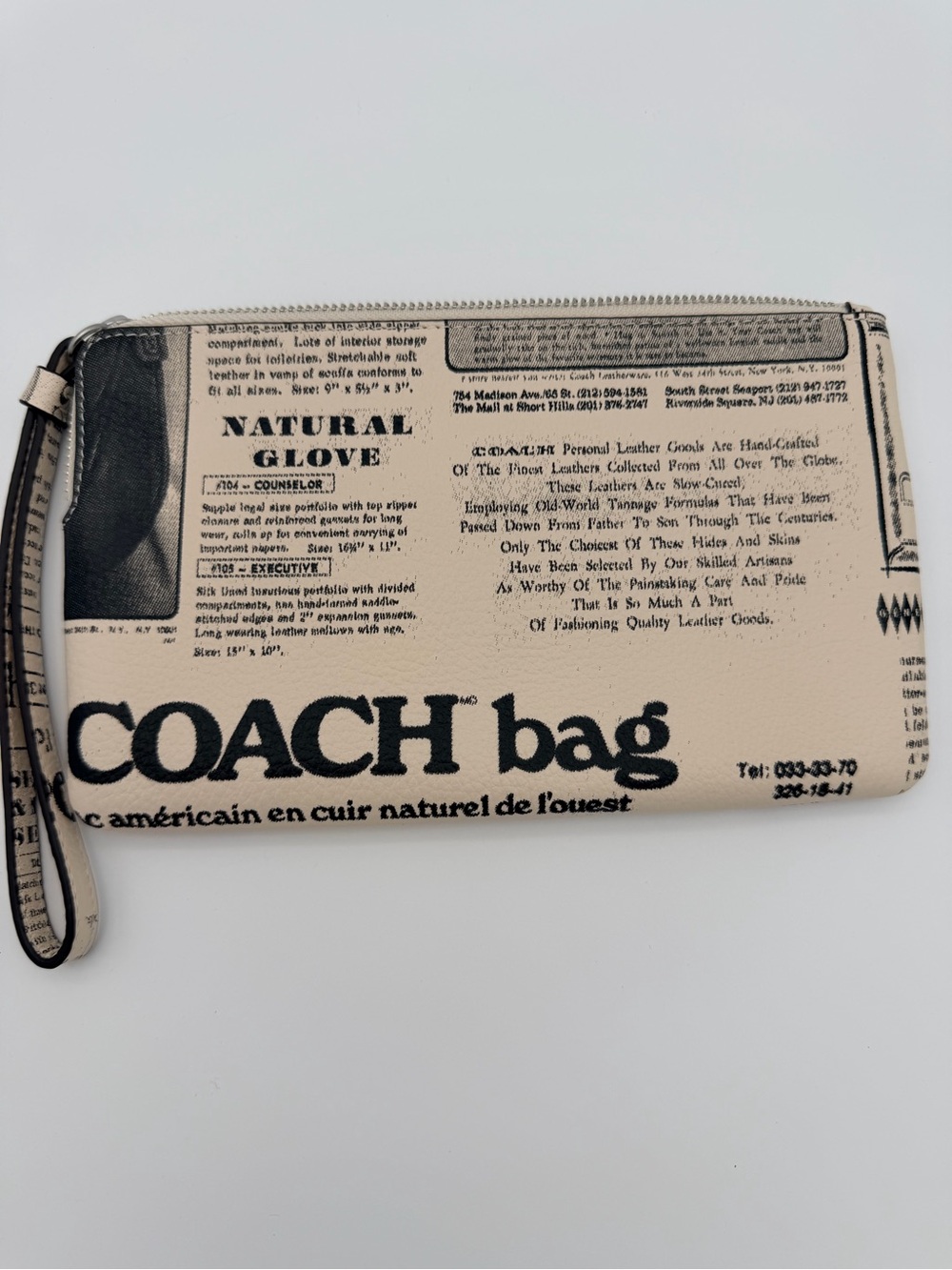 COACH Leather Newspaper Print Wristlet Bag NWOT CD380